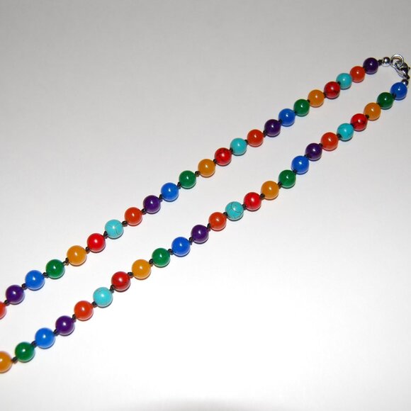 Gemstone Necklace,Knotted Multi Color Stone Necklace,Colorful Necklace,8mm Beads - Picture 2 of 4